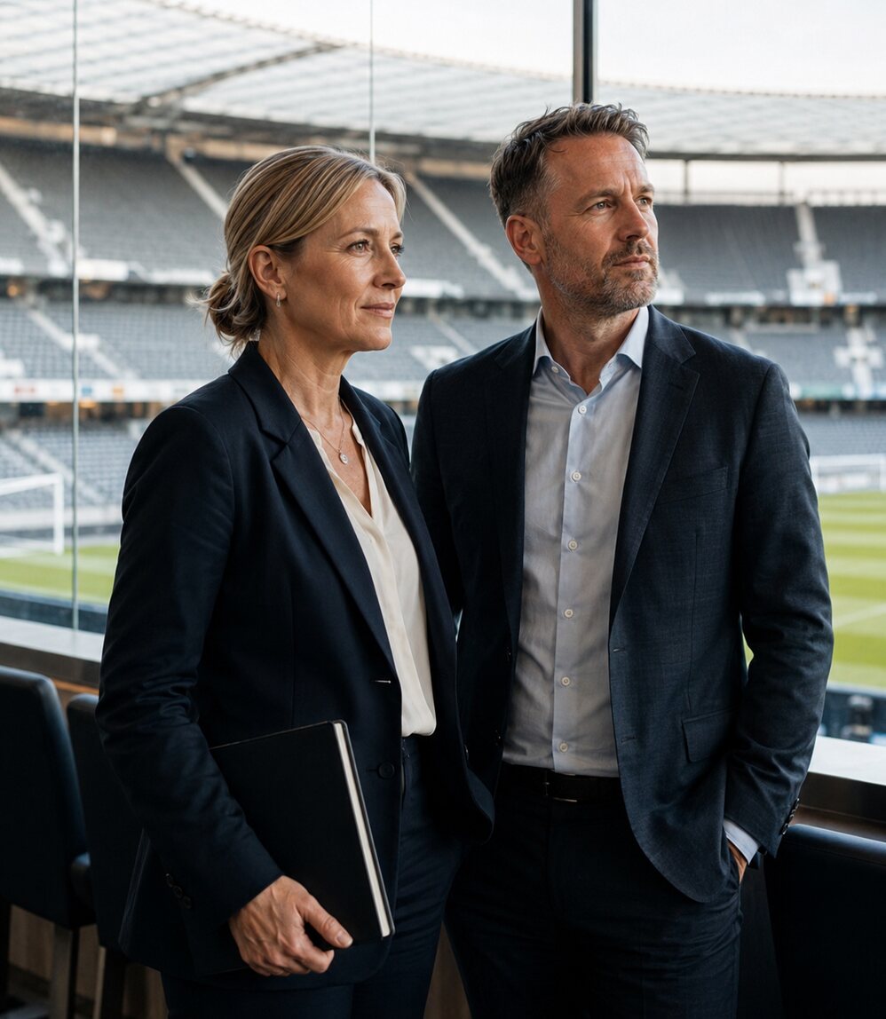 Senior football club leaders considering growth opportunities inside a stadium.