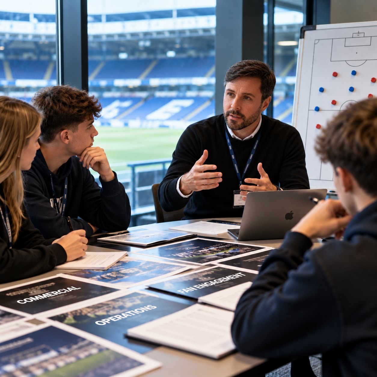 Inside a Football Club Workshop Students taking part in an Inside a Football Club workshop in a stadium setting